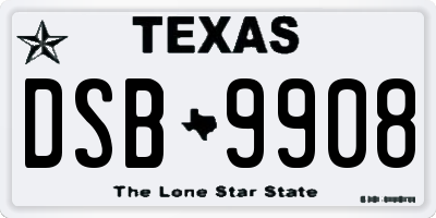 TX license plate DSB9908