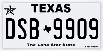 TX license plate DSB9909