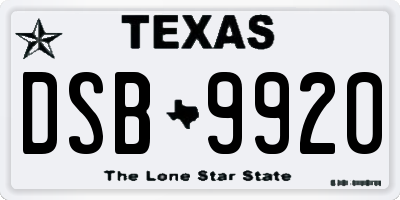 TX license plate DSB9920