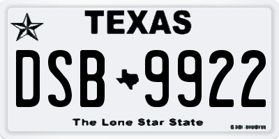 TX license plate DSB9922