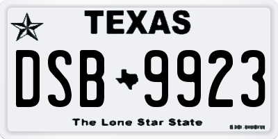 TX license plate DSB9923