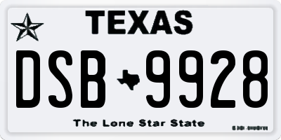 TX license plate DSB9928