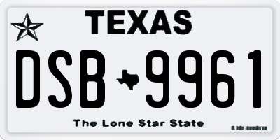 TX license plate DSB9961