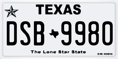 TX license plate DSB9980