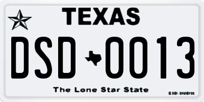 TX license plate DSD0013