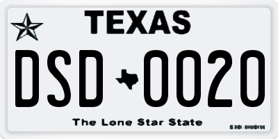 TX license plate DSD0020