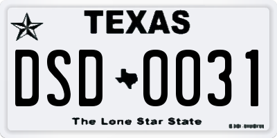 TX license plate DSD0031