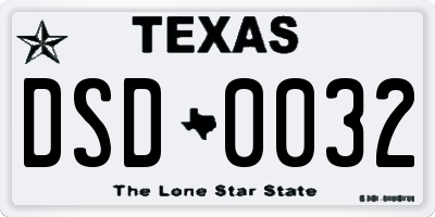 TX license plate DSD0032