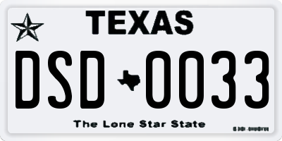 TX license plate DSD0033