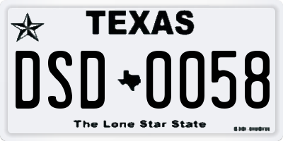 TX license plate DSD0058