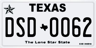 TX license plate DSD0062