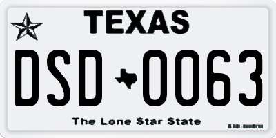 TX license plate DSD0063