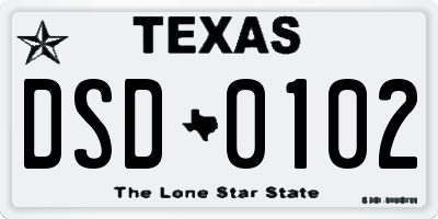 TX license plate DSD0102