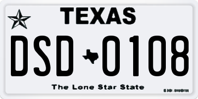 TX license plate DSD0108