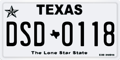 TX license plate DSD0118