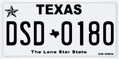 TX license plate DSD0180