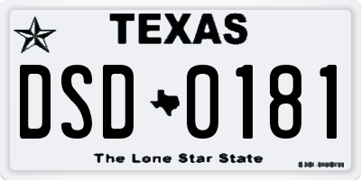 TX license plate DSD0181