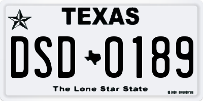 TX license plate DSD0189