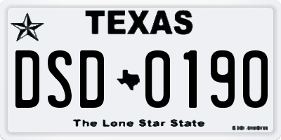 TX license plate DSD0190