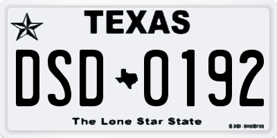 TX license plate DSD0192
