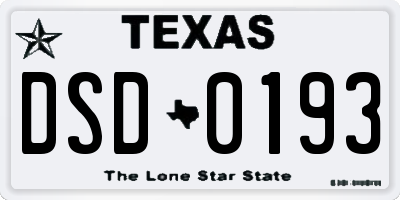 TX license plate DSD0193