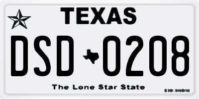 TX license plate DSD0208