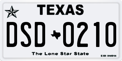 TX license plate DSD0210