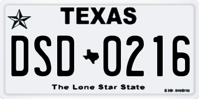 TX license plate DSD0216