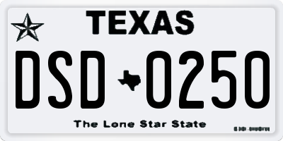 TX license plate DSD0250