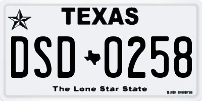 TX license plate DSD0258