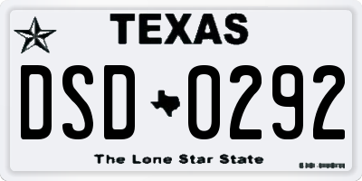TX license plate DSD0292