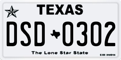 TX license plate DSD0302