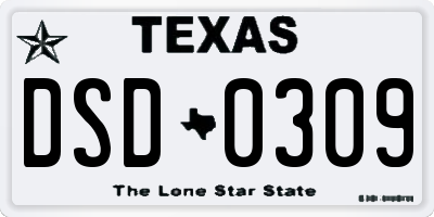 TX license plate DSD0309