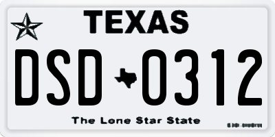 TX license plate DSD0312