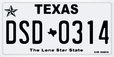 TX license plate DSD0314
