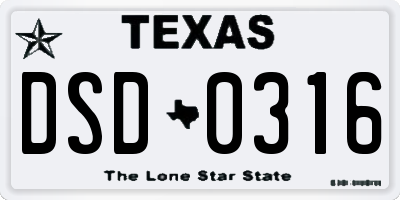 TX license plate DSD0316