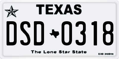 TX license plate DSD0318