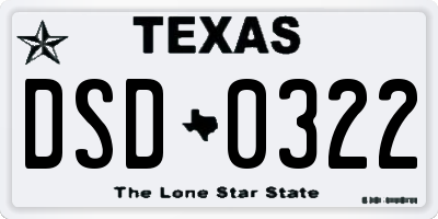 TX license plate DSD0322