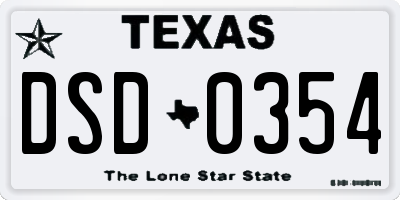 TX license plate DSD0354