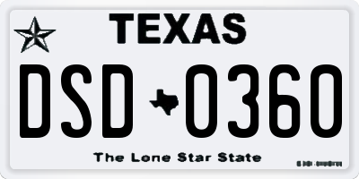 TX license plate DSD0360