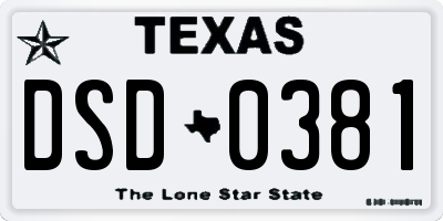 TX license plate DSD0381