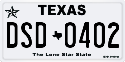 TX license plate DSD0402