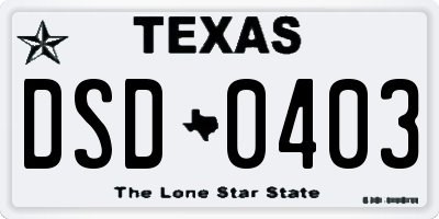 TX license plate DSD0403