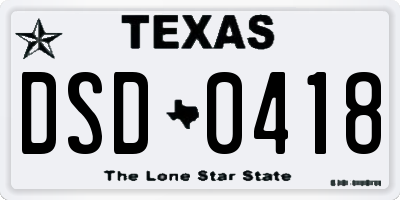 TX license plate DSD0418