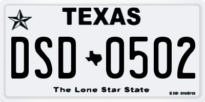 TX license plate DSD0502