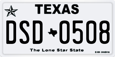 TX license plate DSD0508
