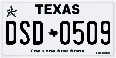 TX license plate DSD0509