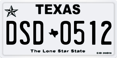 TX license plate DSD0512
