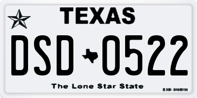 TX license plate DSD0522