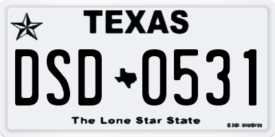 TX license plate DSD0531